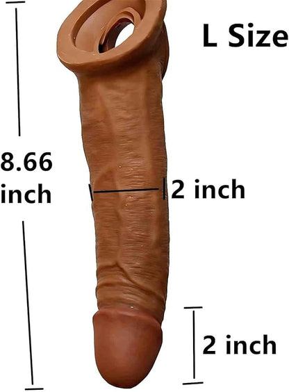 New Big Soft Real Male Super Silicone Sleeve Extension Sheath Extender for Men Male Enhancement Extension Sleeve (Brown, 8 inches)