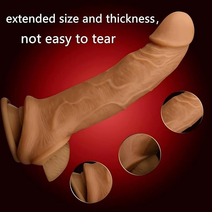 New Big Soft Real Male Super Silicone Sleeve Extension Sheath Extender for Men Male Enhancement Extension Sleeve (Brown, 8 inches)