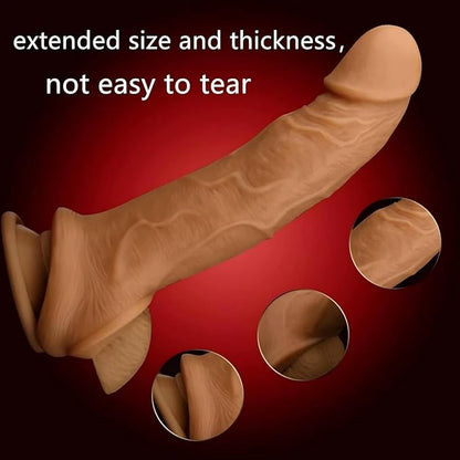 New Big Soft Real Male Super Silicone Sleeve Extension Sheath Extender for Men Male Enhancement Extension Sleeve (Brown, 8 inches)